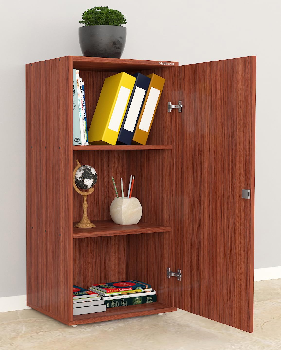Albai Engineered Wood Free Standing Wardrobe with Single Door Lockable (Matte Teak) Bedroom Cupboard Furniture Multipurpose Bookshelves Cabinets Storage Clothes Organiser-image-16