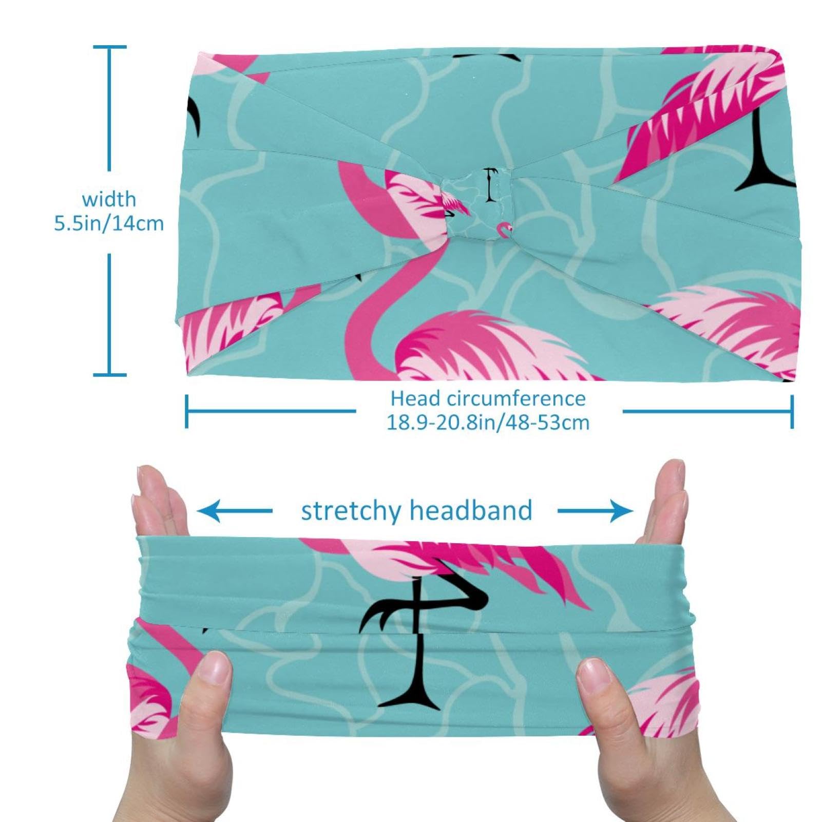 Lot de 6 bandeaux larges pour femme - Turban antidérapant - Motif flamant rose - Pour yoga, sueur, sport, entraînement