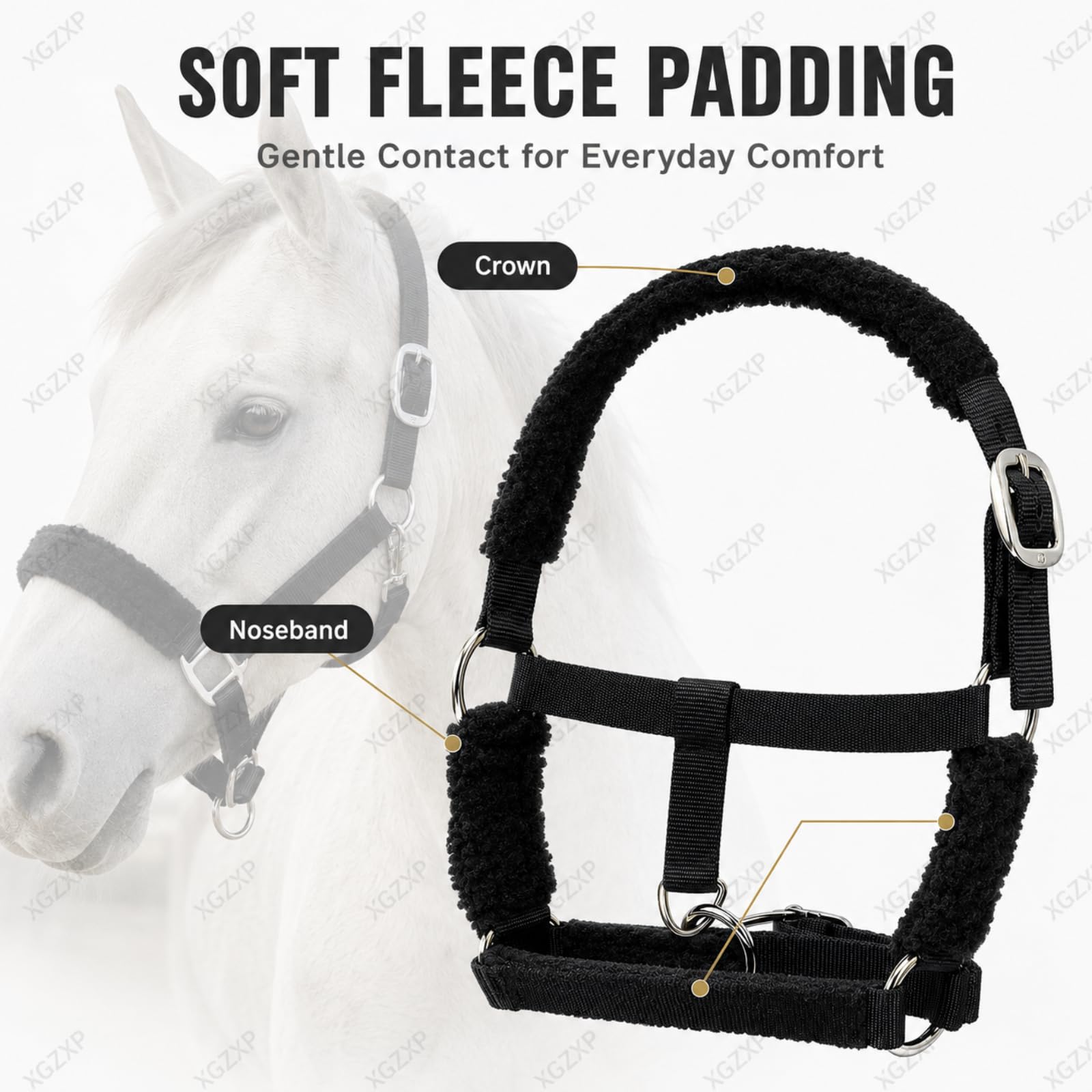 Set di Cavezze in Pile, Cavezza Imbottita per Cavallo in Pile con Design Regolabile in Fettuccia di Nylon, Corona Imbottita, Sgancio di Sicurezza Resistente per La Gestione Black-Purple s