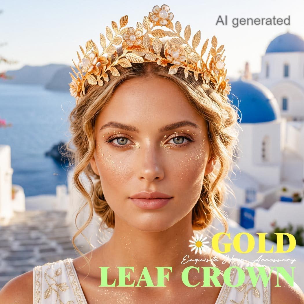 JEAIRTS Greek Goddess Leaf Crown Gold Bridal Wedding Tiara Headpiece | Golden Greek Goddess Crown Laurel Leaf Tiara for Wedding & Vintage Formal Occasions