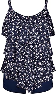 Septangle Ladies Bathing Suits Two Piece Tankini Swimsuits Tummy Hide Slimming Modest Layered Swimwear Plus Size,Navy Blu... Price In India