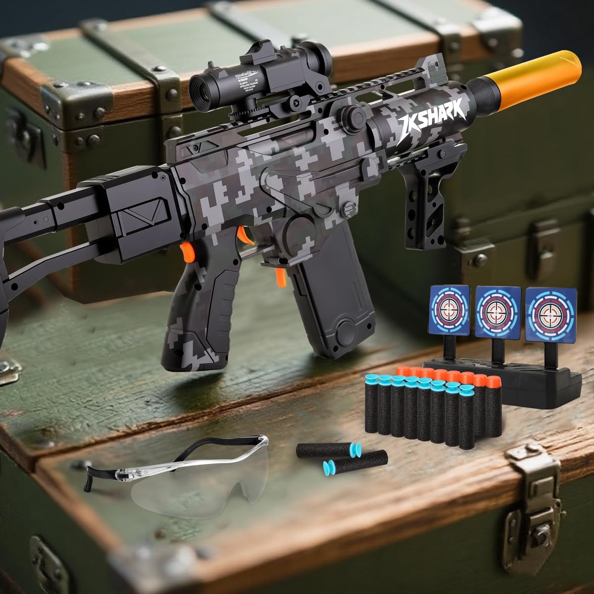 Kids Soft Bullet Gun Set with Tactical Vest, Camouflage Hat, 150 Foam Darts & Target - Outdoor Soldier Role Play Toy for Boys Age 8+