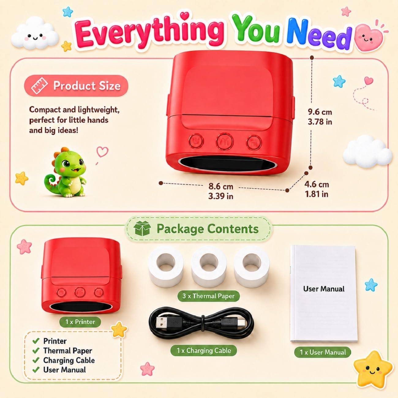 AI Voice Mini Sticker Maker/Machine/Printer Box for Kids, Red