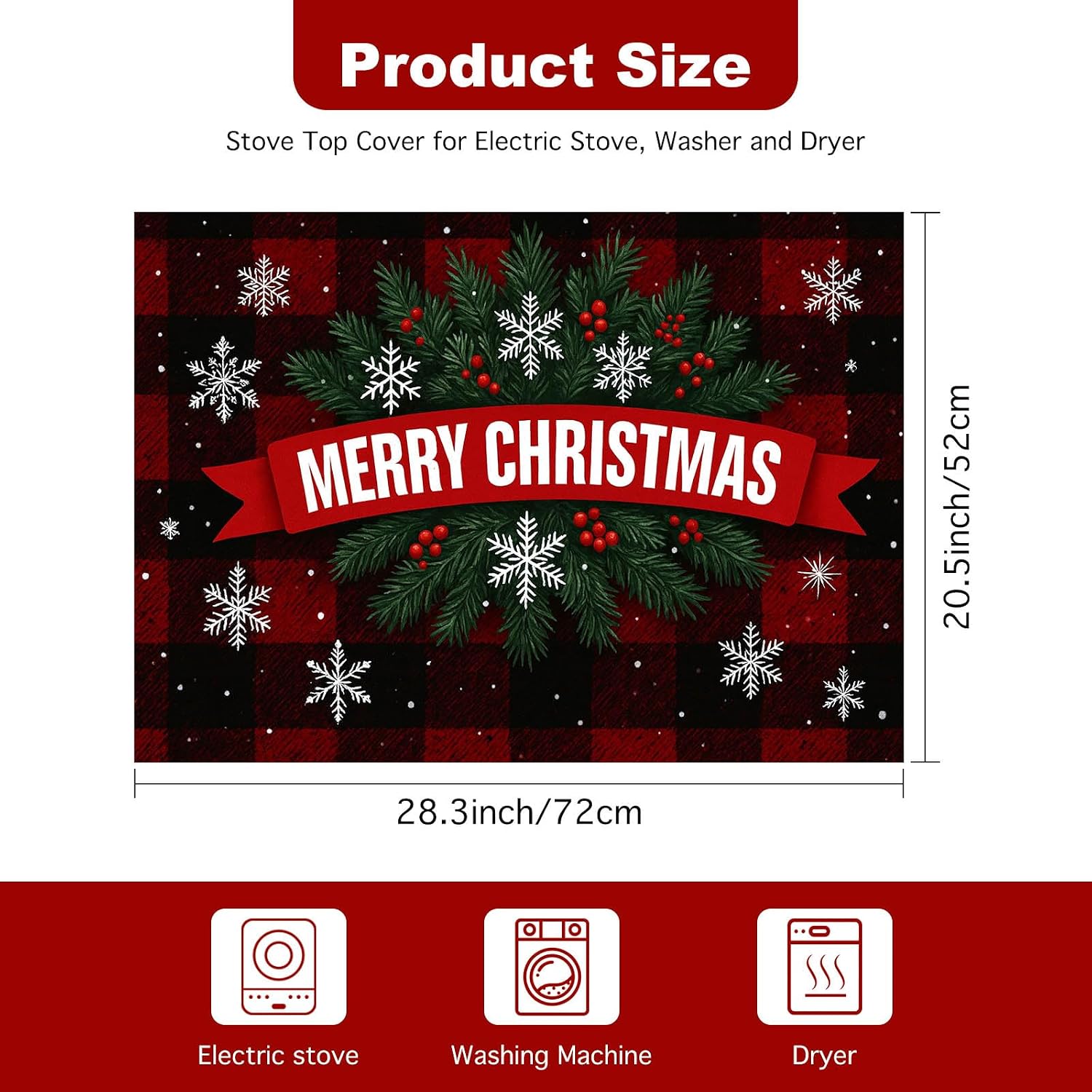 HOMETITUTE Christmas Stove Top Cover 28x20 Buffalo Plaid Snowflake Heat Resistant