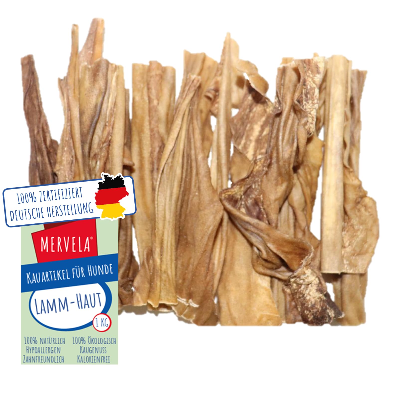 Lammhaut Stangen, 1 KG [Qualität aus Deutschland] für Allergiker Sensitive Hunde, Belohnung, Trainingssnack, getreidefrei, Hundesnack, hypoallergen, Kausnack, Proteinreich, natürlich