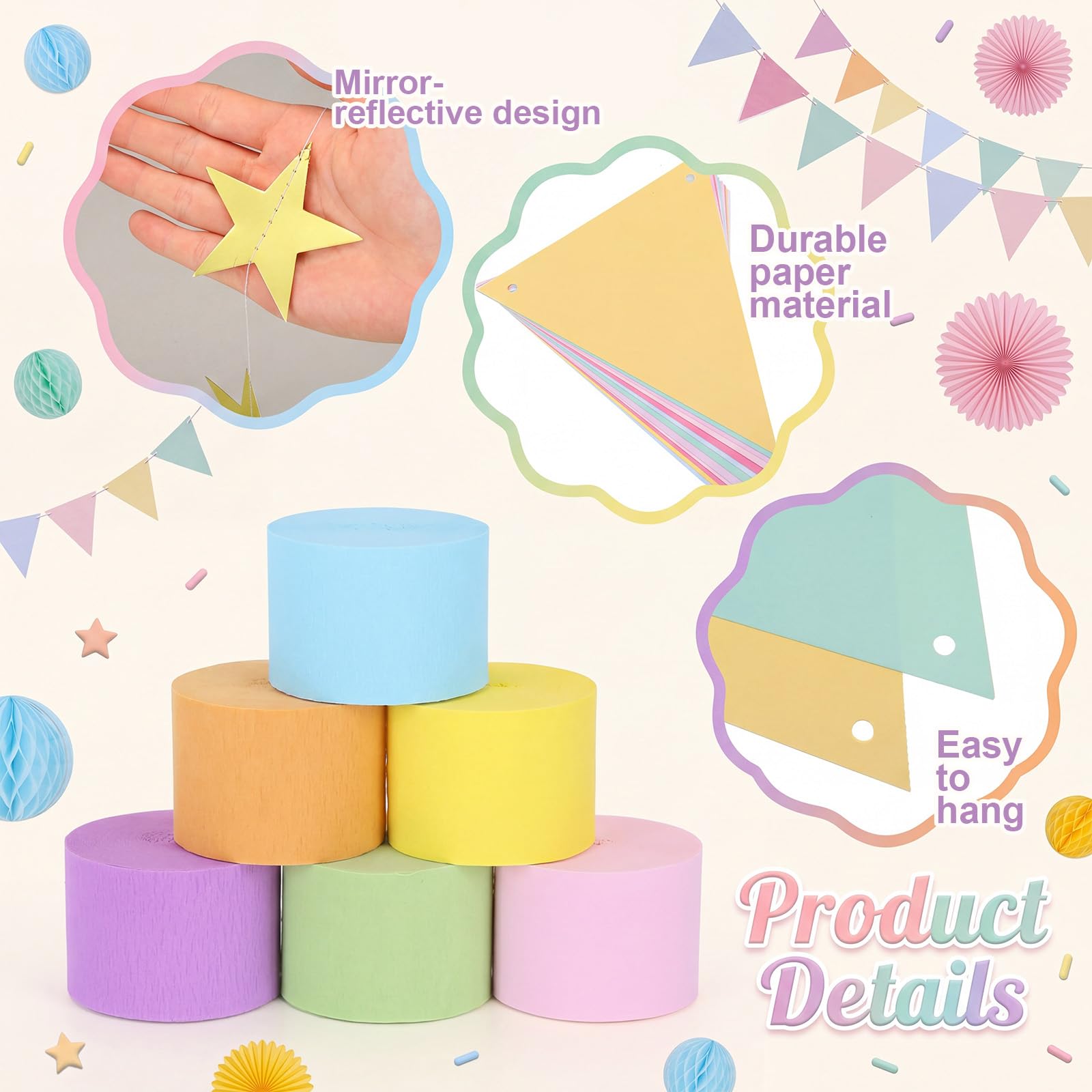 Frienda Lot de 300 feuilles de papier crépon pour décoration de fête, guirlande d'étoiles, banderole de fanions, boules en nid d'abeille, éventail de 25,4 cm pour bricolage, mariage, fête