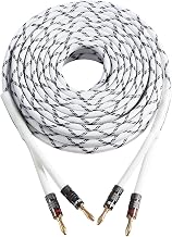 12AWG Speaker Cable (3 Feet), 1 Pack Premium Heavy Duty Braided Speaker Wire with Dual Gold Plated Banana Plug in-Wall CL2 Rated, Oxygen-Free Copper (White)