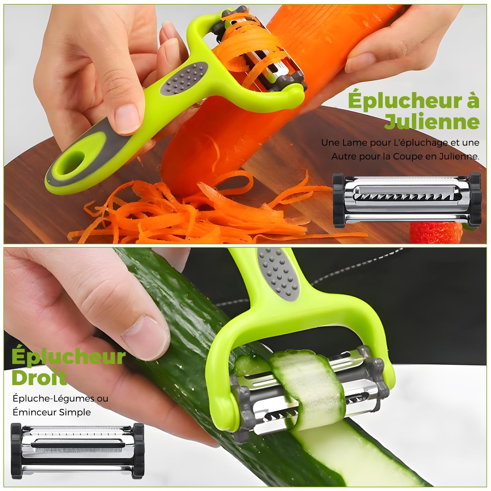 Éplucheur Légumes Menibeuty - Acier Inoxydable, Double Tranchant, Poignée Antidérapante, Pour Fruits Et Légumes