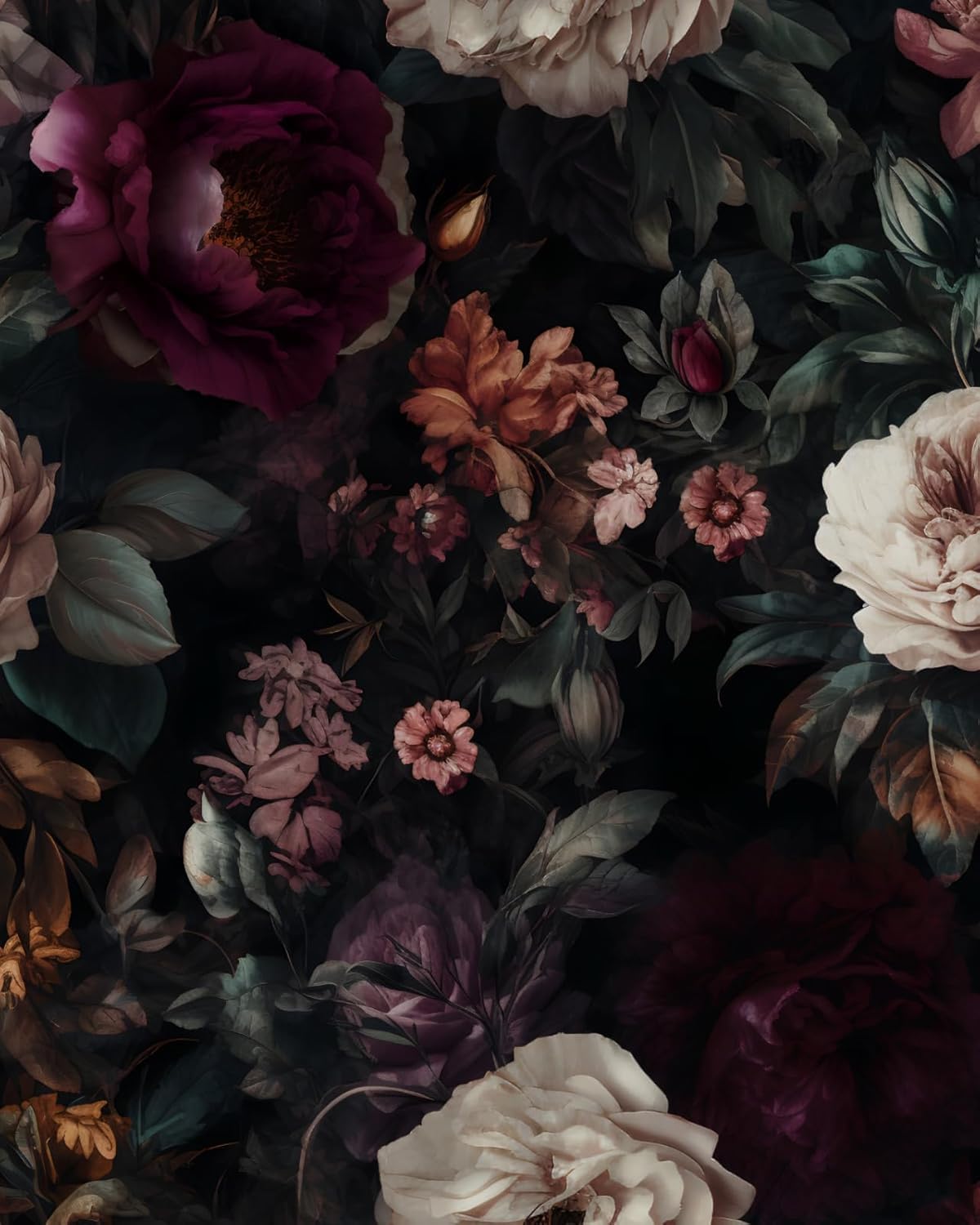 ILHIIOR Dark Floral Peel and Stick Wallpaper Boho Leaf Contact Paper Dark Rose Removable Self Adhesive Waterproof Wall Paper for Cabinet Drawers Wall Decor Renter Friendly 17.5''x393''