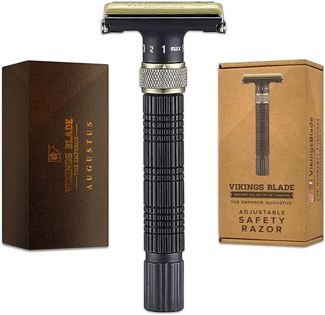 VIKINGS BLADE Adjustable Double Edge Safety Razor + Luxury Case. Smooth,...