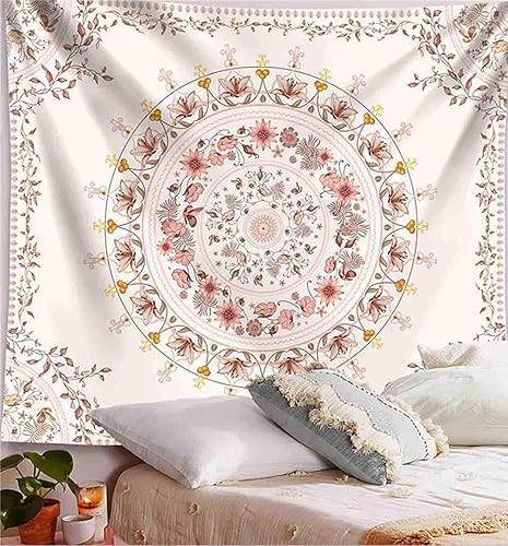 Tapiz con medallón floral de mariposas dibujadas, tapices de pared con mandalas bohemios, mural de arte indio para la decoración del dormitorio, la