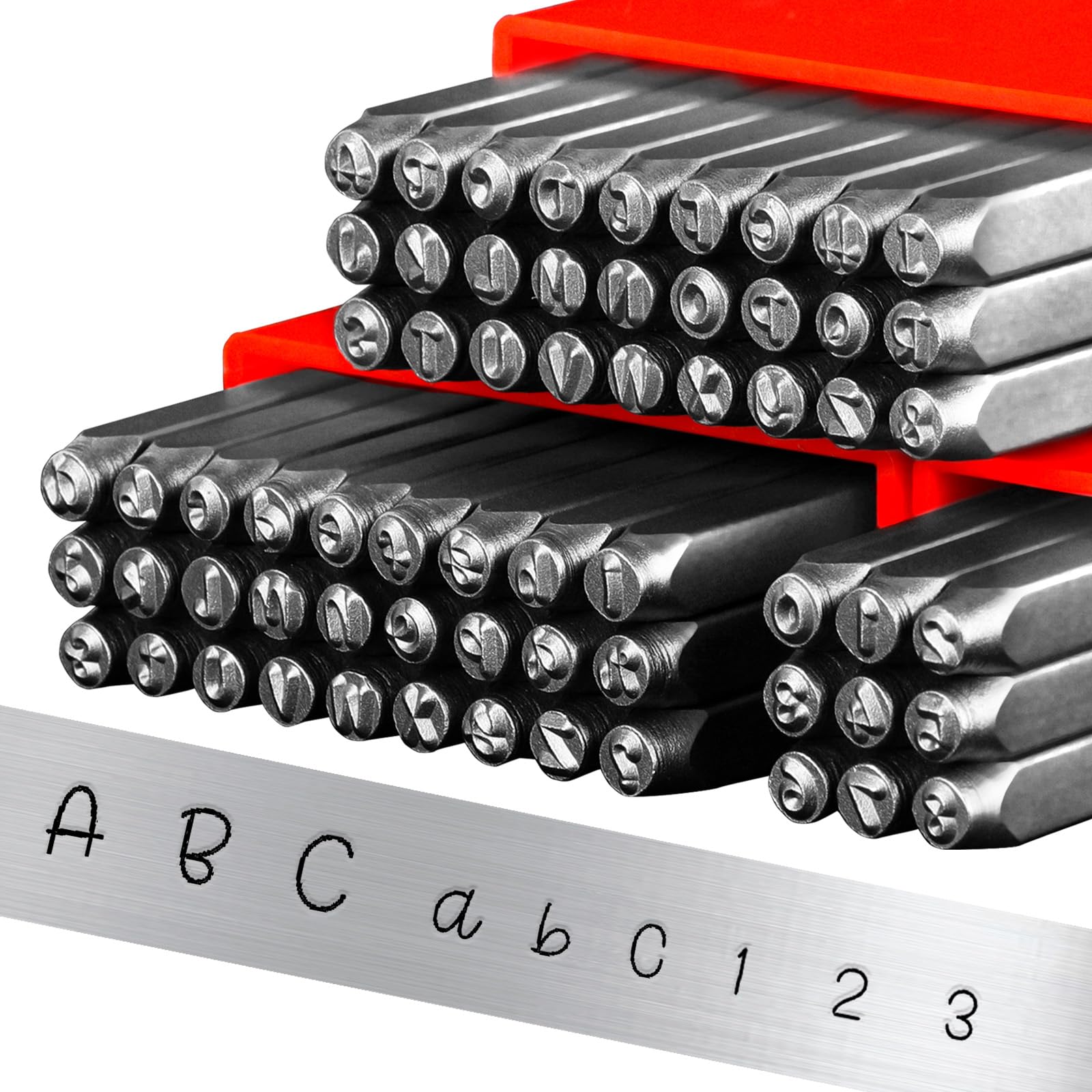 63pcs Metal Stamping Kit - Artistic Font 1/8"(3mm) Metal Stamps for Jewelry Making, Number & Letter Stamp Set(A-Z, a-z, 0-9) with Durable Storage Case [RED]-image-35