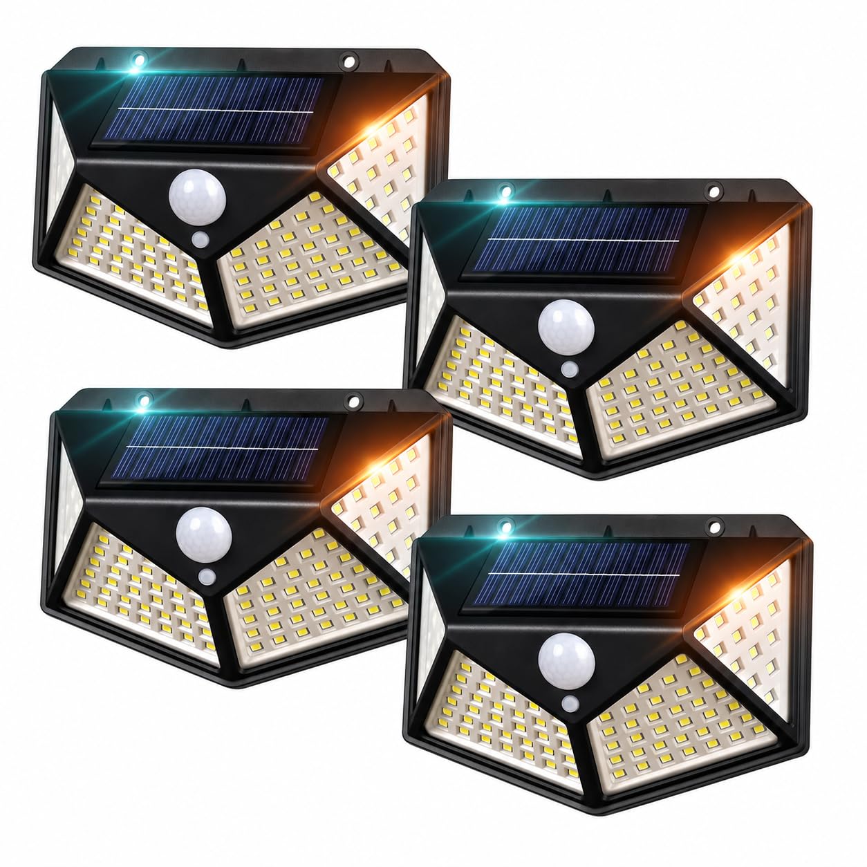 Pavled Black Outdoor Solar Lights 100 Led Solar Powered 1200 Mah Outside Light 3 Modes Motion Sensor And 270°Wide Angle Waterproof Solar Power Wall Lighting For Fence Flood Door Garage 4 Pack