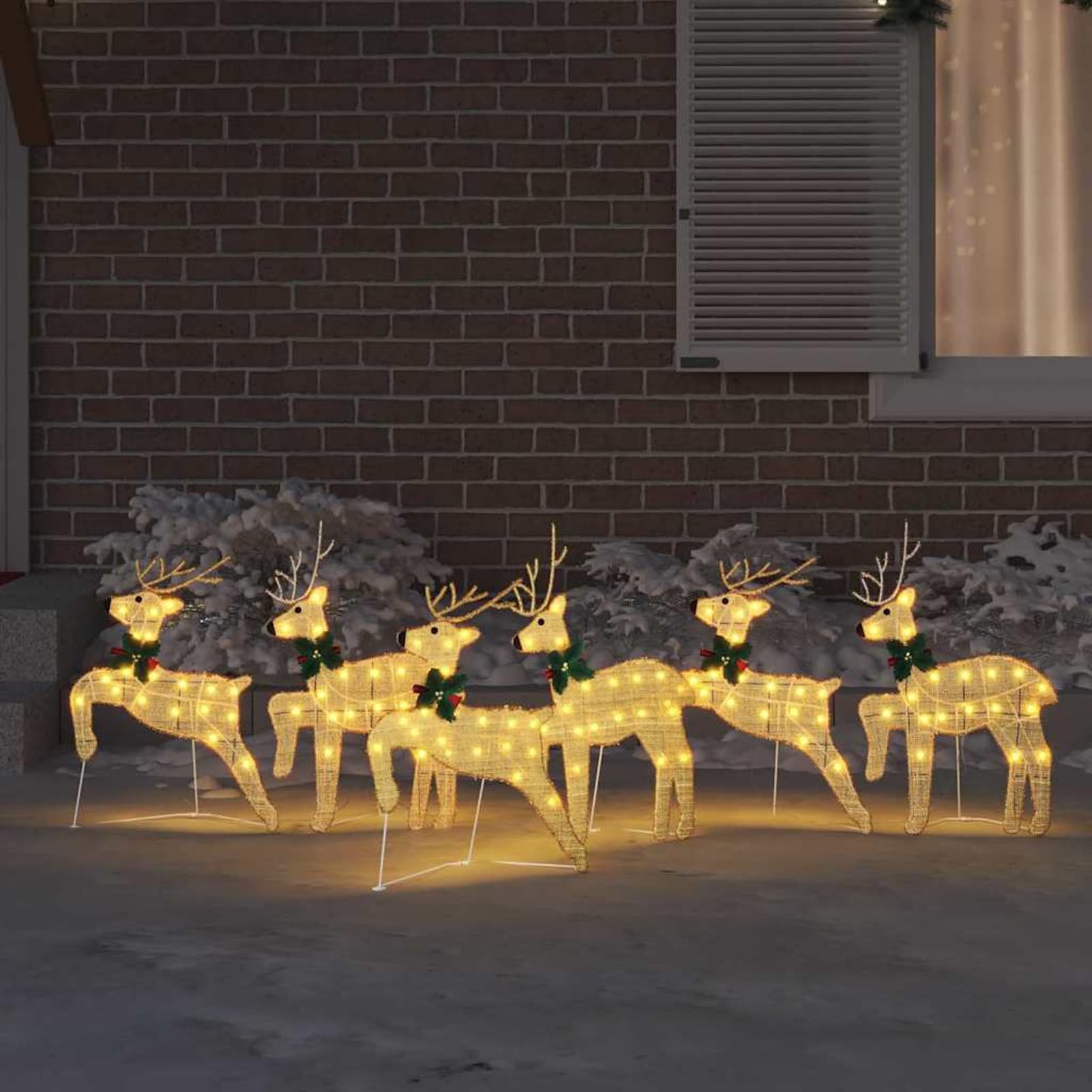 Gecheer LED Rentiere 6 pcs Gold Stoff, Weihnachtsdekoration für Weihnachtsmarkt Festliche Eventdekoration Garten Rasen Terrasse Vorgarten Fassade3385896