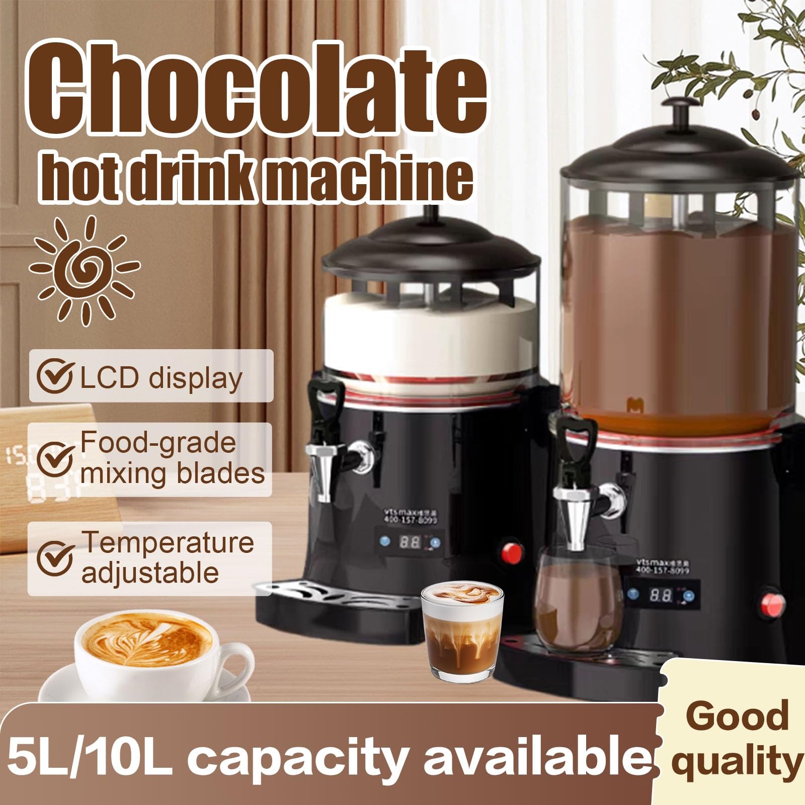 Cioccolatiera professionale, cioccolatiera elettrica da 10 litri, controllo della temperatura, agitazione automatica, acciaio inossidabile(10L)