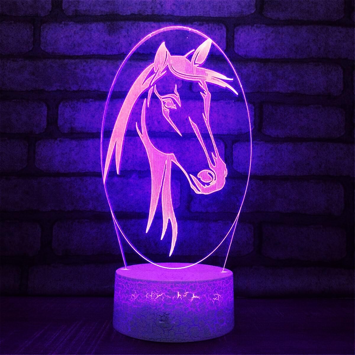 Lampada LED 3D Cavallo Con Illusione Ottica - Luce Notturna 7 Colori Touch, Base USB, Regalo Decorativo - 4