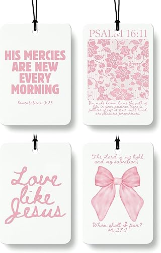 Miniatura 25 de Coquette - Ambientador cristiano para automóvil, 4 unidades, retro verde salvia, ambientador colgante religioso para autos, armario, cajón, libros,