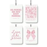 FISWAFY Pink Christian Car Air Freshener 4 Pcs&comma; Girly Pink Bow Floral Religious Hanging Air Freshener for Cars Closet Drawer Books&comma; Cute Preppy Christian Car Accessories Mirror Decor for Women