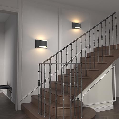 Miniatura 4 de Aoceley Paquete de 2 apliques de pared LED modernos para interiores, color negro, luces LED de pared de aluminio cableadas arriba y abajo, luz de