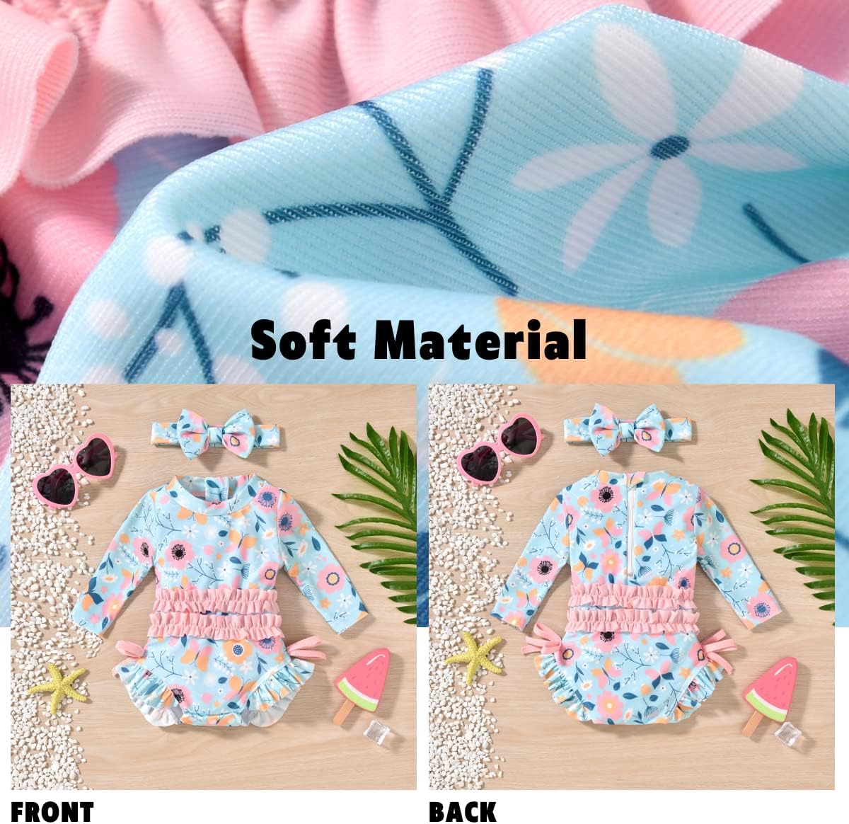 Aalizzwell Newborn Infant Baby Girls One Piece Long Sleeve Bathing Suit - Image 5