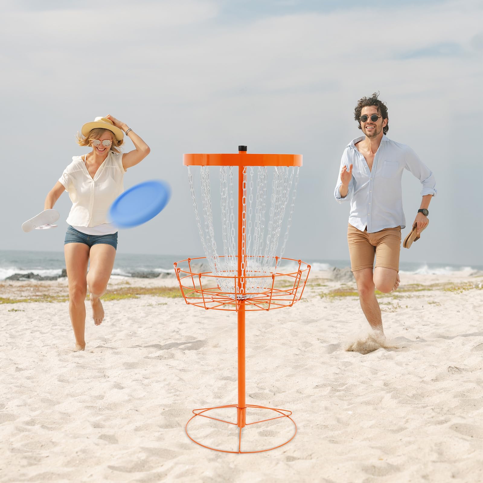 Panier de golf portable Disc Golf avec 24 chaînes, panier de rangement pour jardin, parc, camping