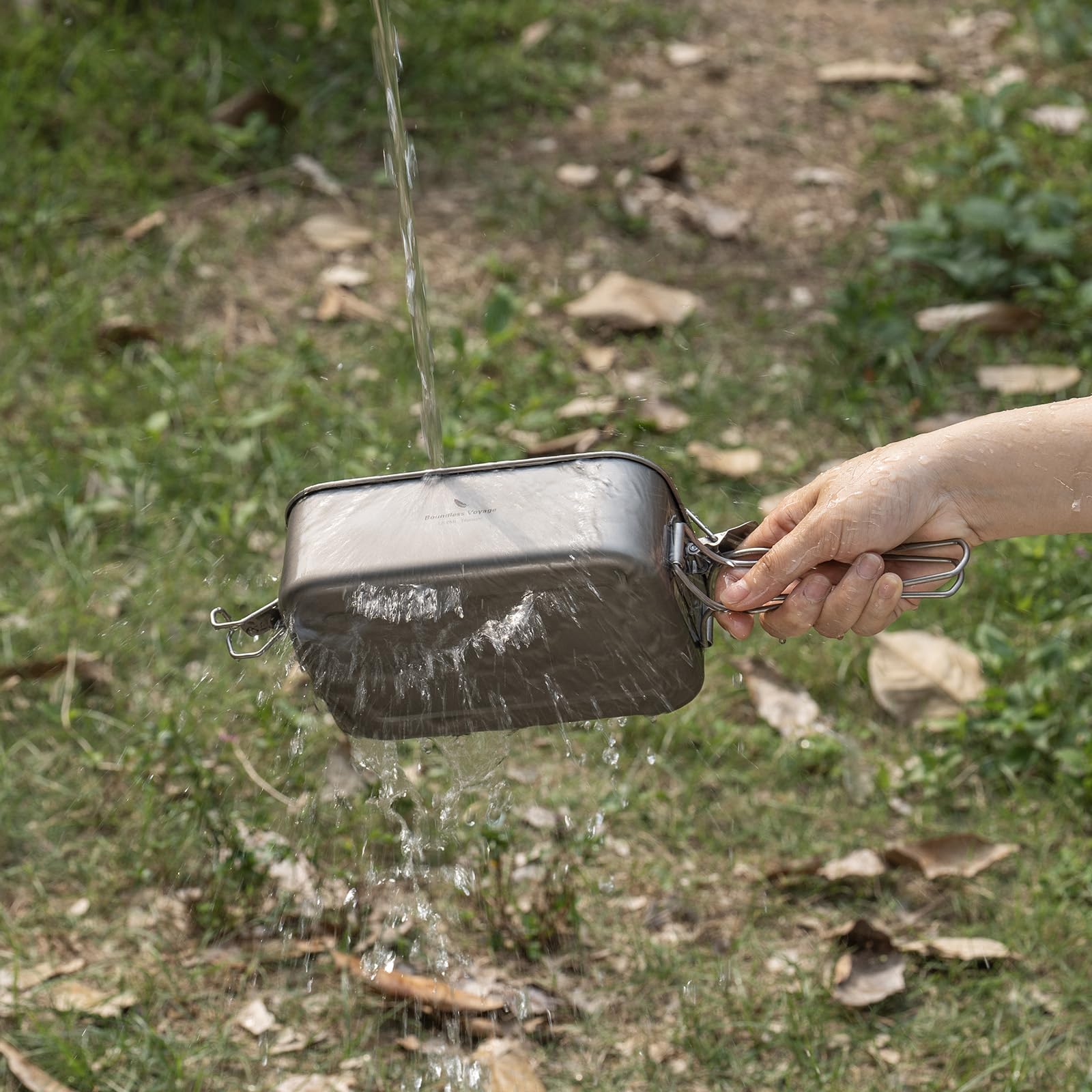 iBasingo Ti2082C - Contenitore per il pranzo in titanio da 1200 ml con coperchio a prova di perdite, manico pieghevole, pentole da campeggio, leggere, per escursioni, picnic e viaggi, contenitore per