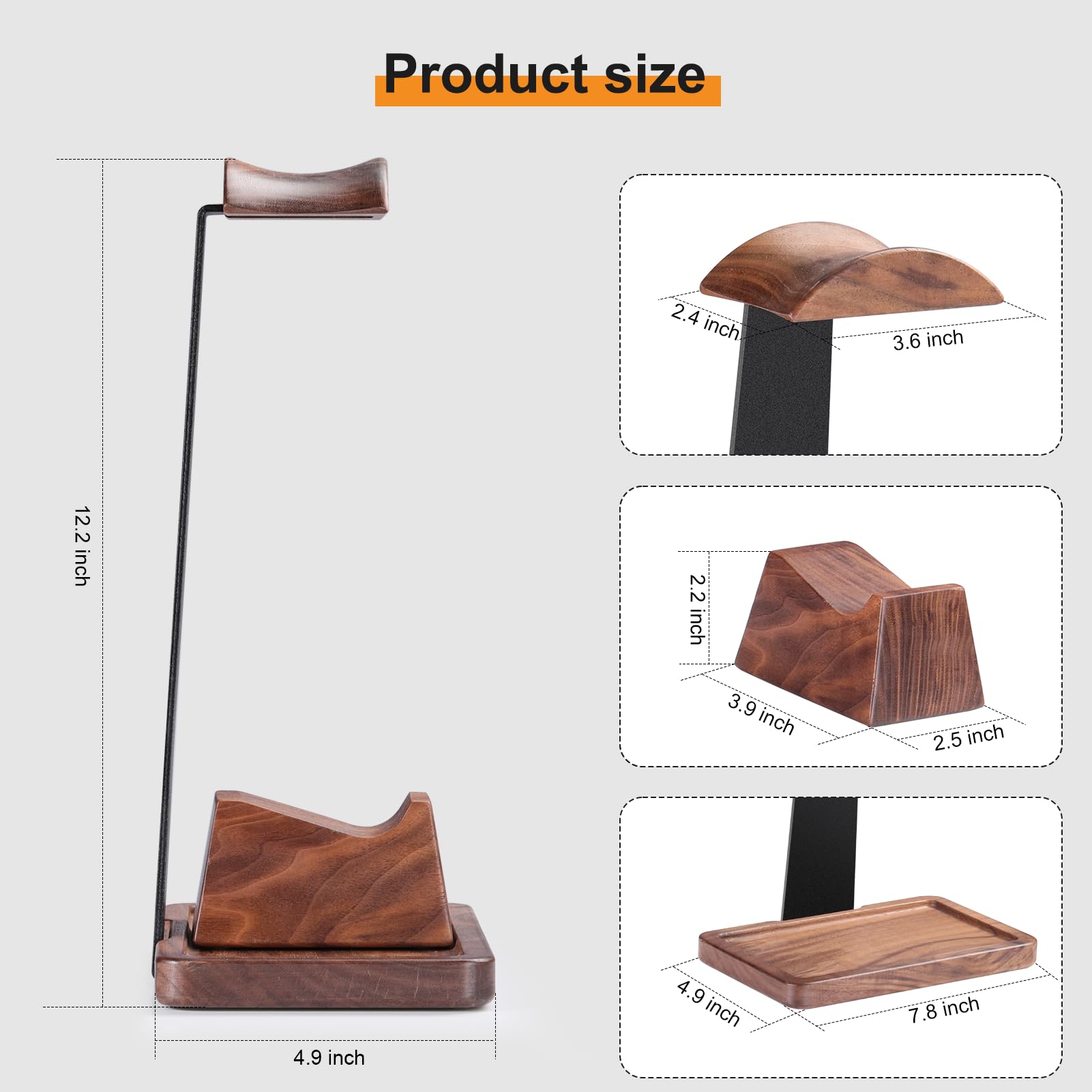 Support de casque en noyer avec support de manette de jeu, support de manette de jeu de bureau, support de casque avec base de rangement, accessoires de jeu de bureau universels