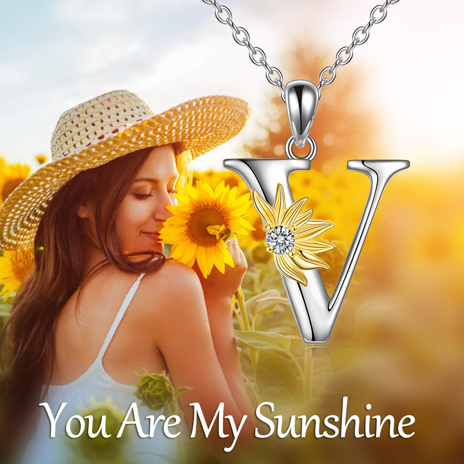 VONALA 925 Sterling Silber Sonnenblumen Halskette Sterling Silber Initial Alphabet Buchstabe Skript Name Anhänger Sonnenblumen Schmuck Geschenke für Frauen Mädchen