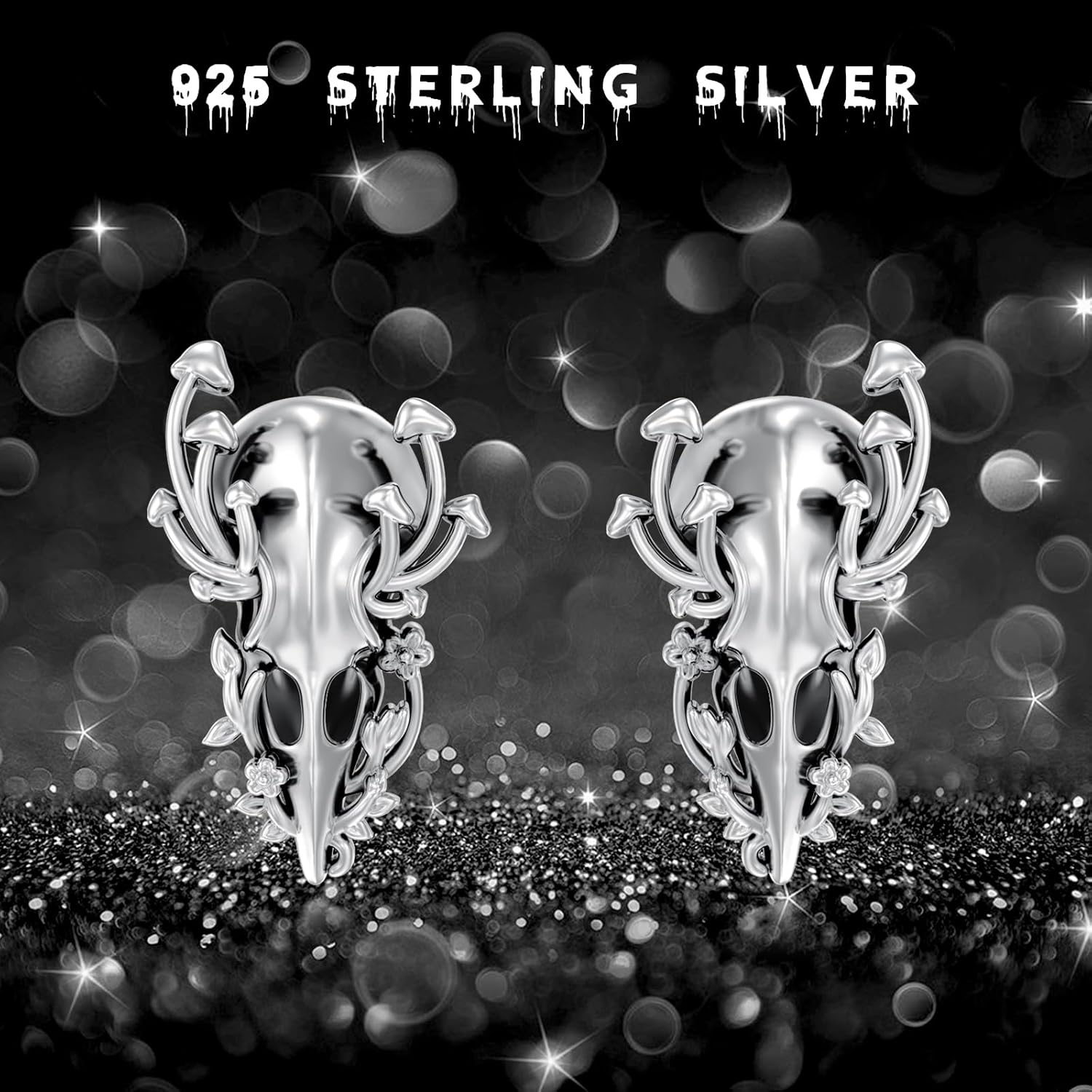 Raven Earrings 925 Sterling Silver Gothic Crow Skull Earrings Crow Ear Bird Studs for Halloween Birthday Gifts Women Men - Image 5