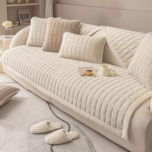 Miniatura 4 de vctops Funda acolchada de felpa de terciopelo para sofá, súper suave, antideslizante, funda para sofá seccional, protector de muebles para perros,