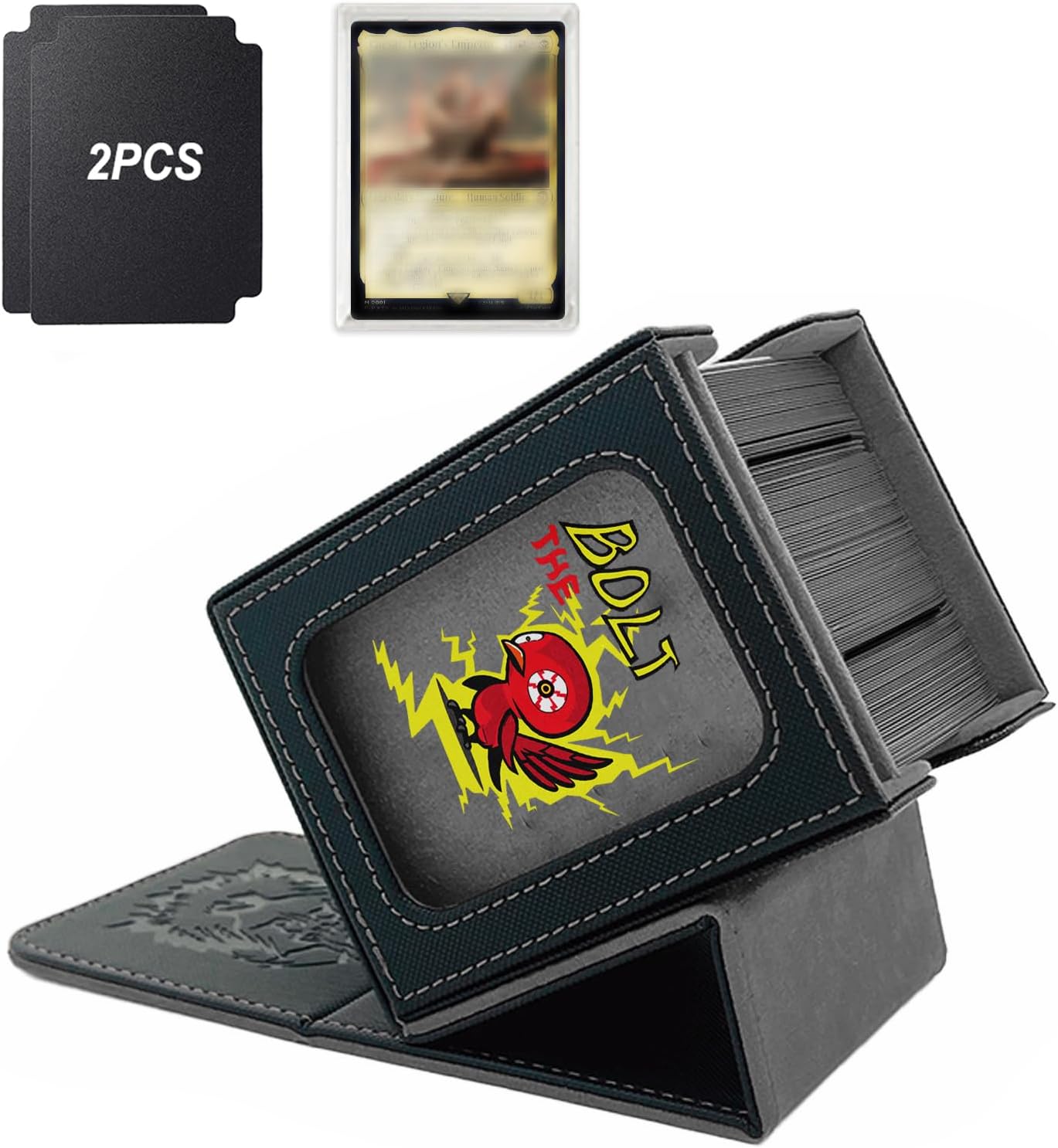 MTG Deck Box with Commander Display,Magnetic Card Storage Box Fits 100 Double Sleeved Cards,with 2 Dividers And 1 Mini Snap Card Holder Black/Yellow