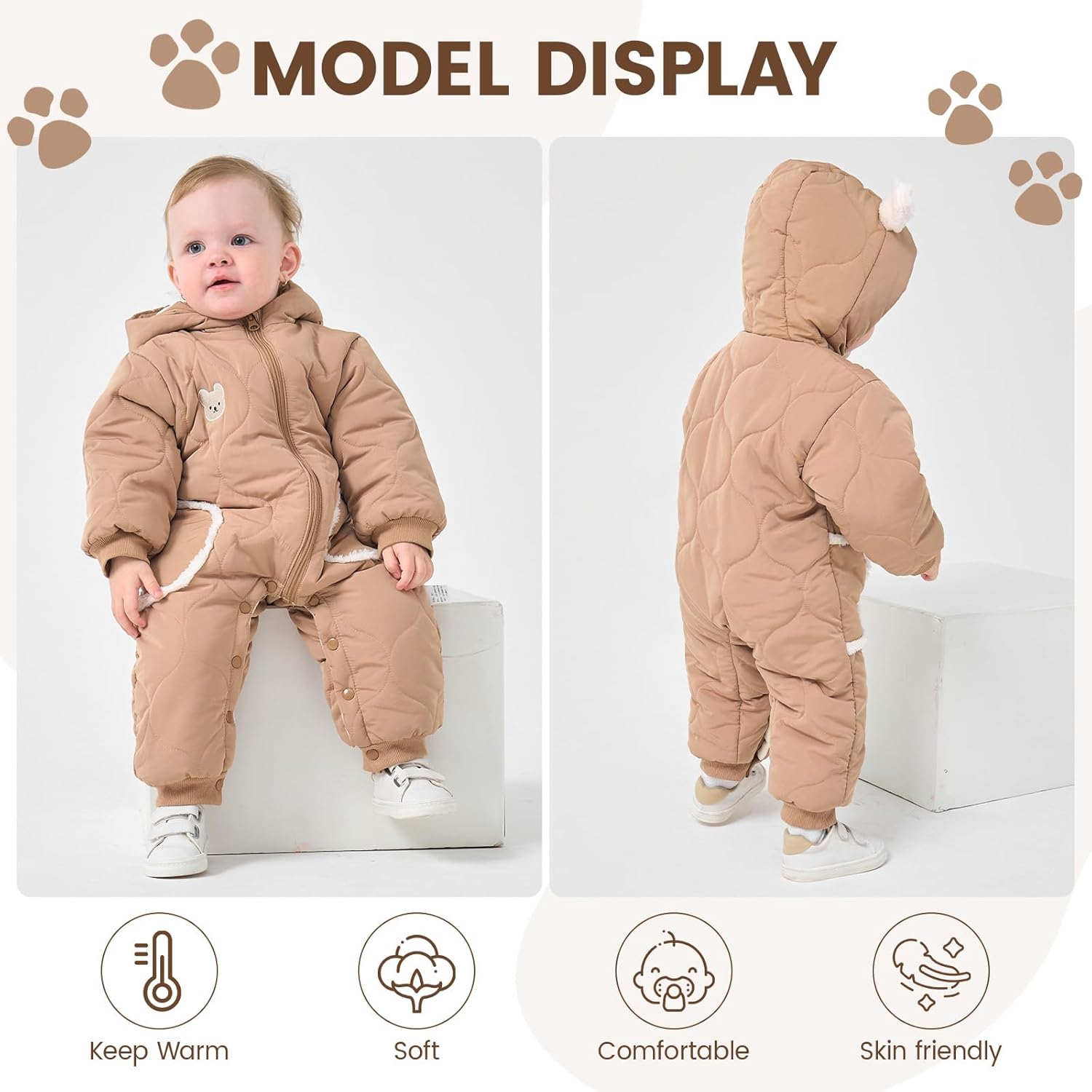 JiAmy Baby Bear Snowsuit Baby Winter Clothes Hooded Newborn Winter Coat Toddler Boy Girl Clothes - Image 6