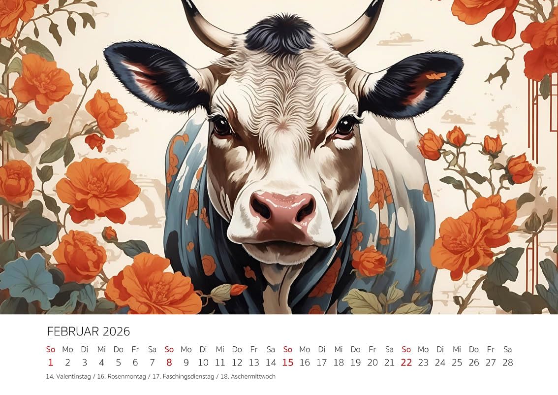 Calendrier Mural 2026 Format A4 - Thème Vache Design Moderne - Qualité Supérieure Papier 170g - Édition Seidel - 6