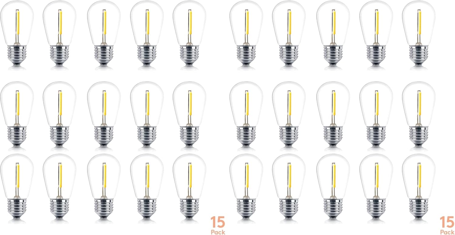 Brightech Ambience PRO Replacement LED Light Bulbs, 1 Watt LED Edison-Inspired Exposed Filaments Plastic Bulbs, S14 Energy Efficient Outdoor String Lights Bulbs - 30 Pack