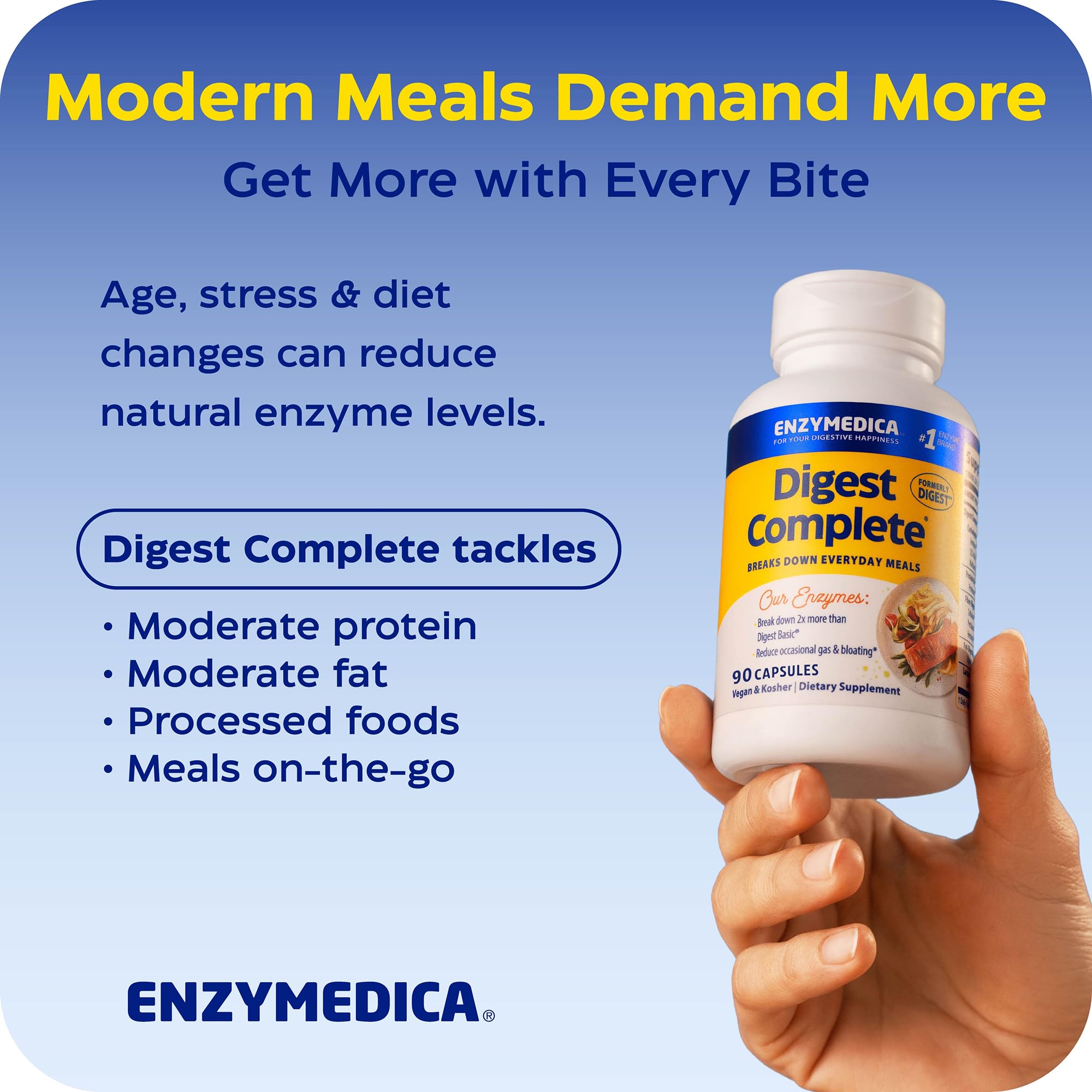 Enzymedica, Digest, Integratore Alimentare a Base di Enzimi ad Azione Rapida, Riduce Gonfiore e Irregolarità, Gluten Free, Senza Lattosio, Vegetariano, 90 Capsulas
