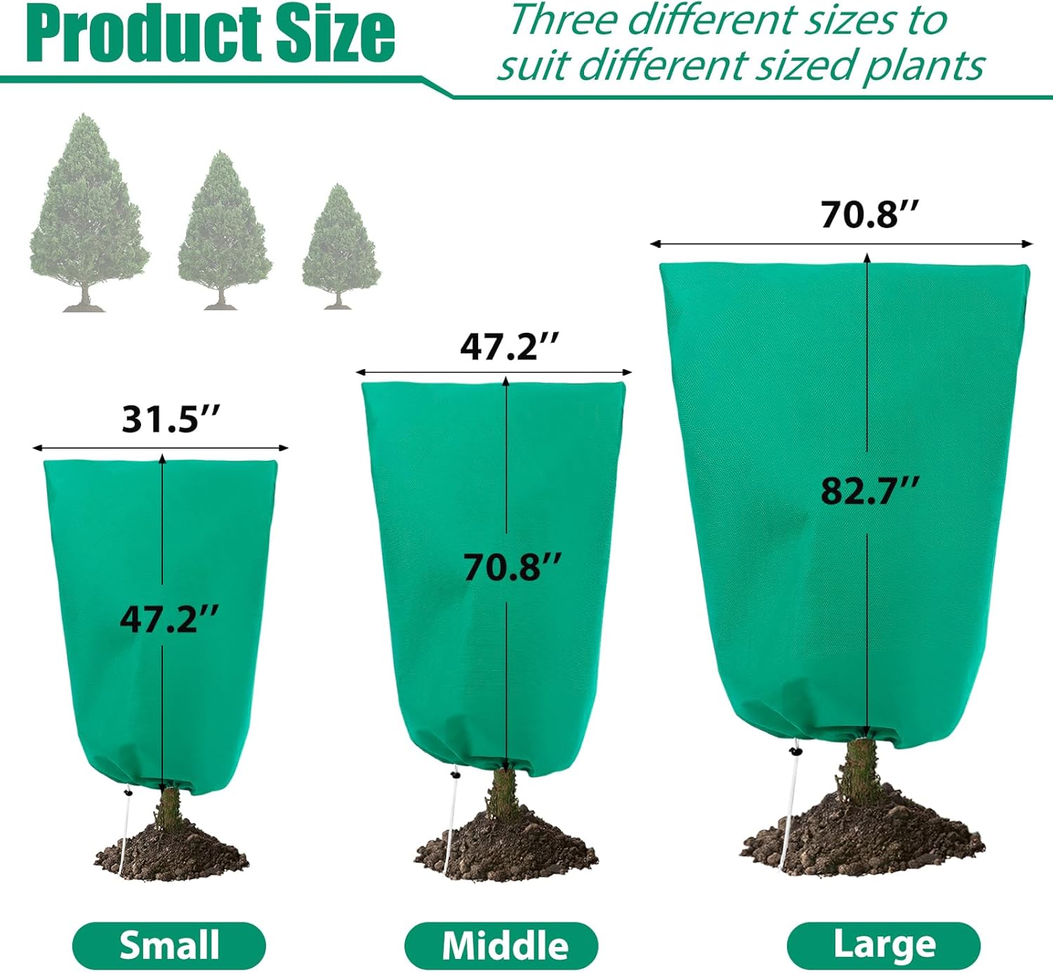 2 Pack Plant Covers Freeze Protection for Winter, 2.2oz/yd² (72" X 47") Frost Blankets Cloths With Zipper/Drawstring , Large Plant Frost Protection Covers Outdoor, for Shrub Bush Fruit Tree Potte Green 2PCS-47" X 72"