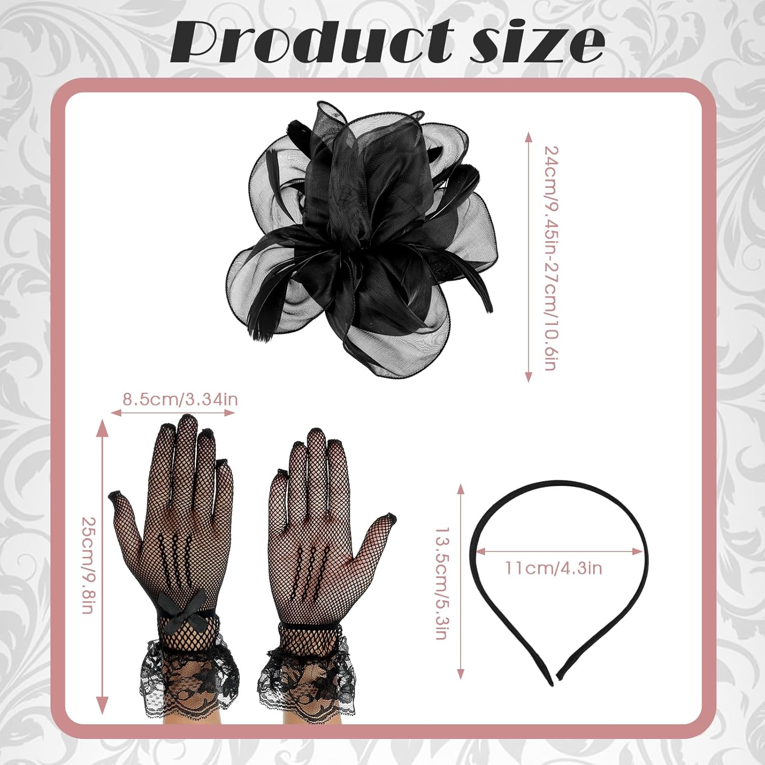 Sibba Tea Party Hat with Lace Gloves 1920s Vintage Fascinator Hats Cocktail Flower Headpiece for Women Girl Black Wedding Ribbons Feather Hair Clip Pillbox Fascinators Hat Church Banquet Cosplay Party - Image 3