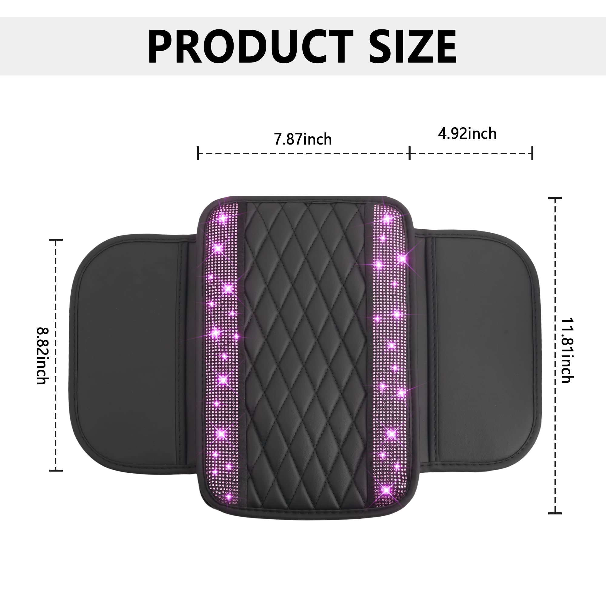 Stacool Upgraded Car Center Console Cover with Rhinestones,Microfiber Leather Car Armrest Cover Cushion with 2 Storage Bags,Universal Cars Armrest Storage Box as Cars Interior Accessories view 2