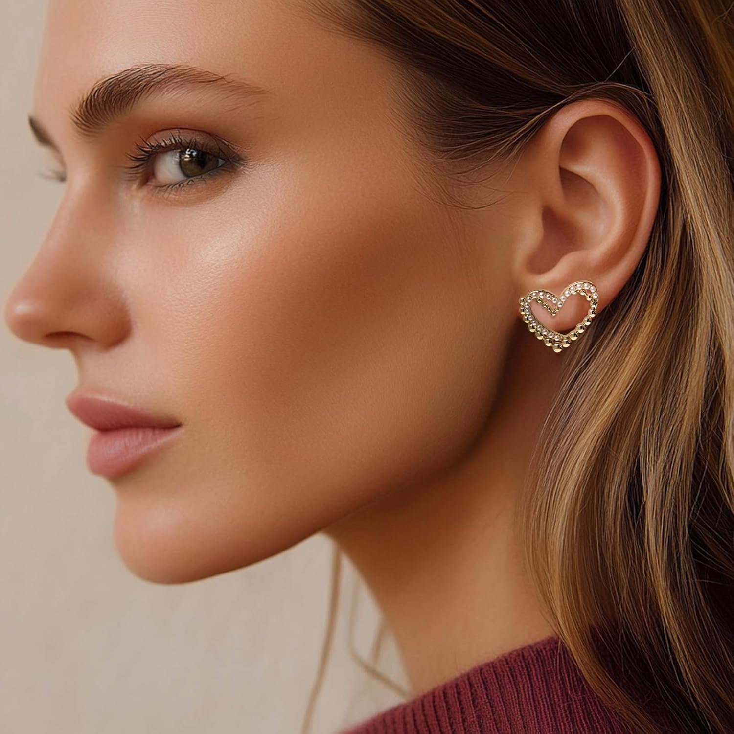 Trendy Gold Heart Studs Earrings for Women, Dainty Valentine’s Day Vintage Love Stud Earings Anniversary Wedding Accessories Fashion Jewelry Gift - Image 3