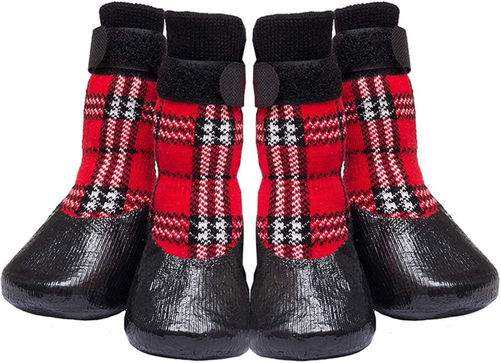CHOLEGIFT Anti-Slip Plaid Dog Socks Shoes with Straps for Traction Control, Waterproof Pet Paw Shoes Boots Protector for Indoor Outdoor…