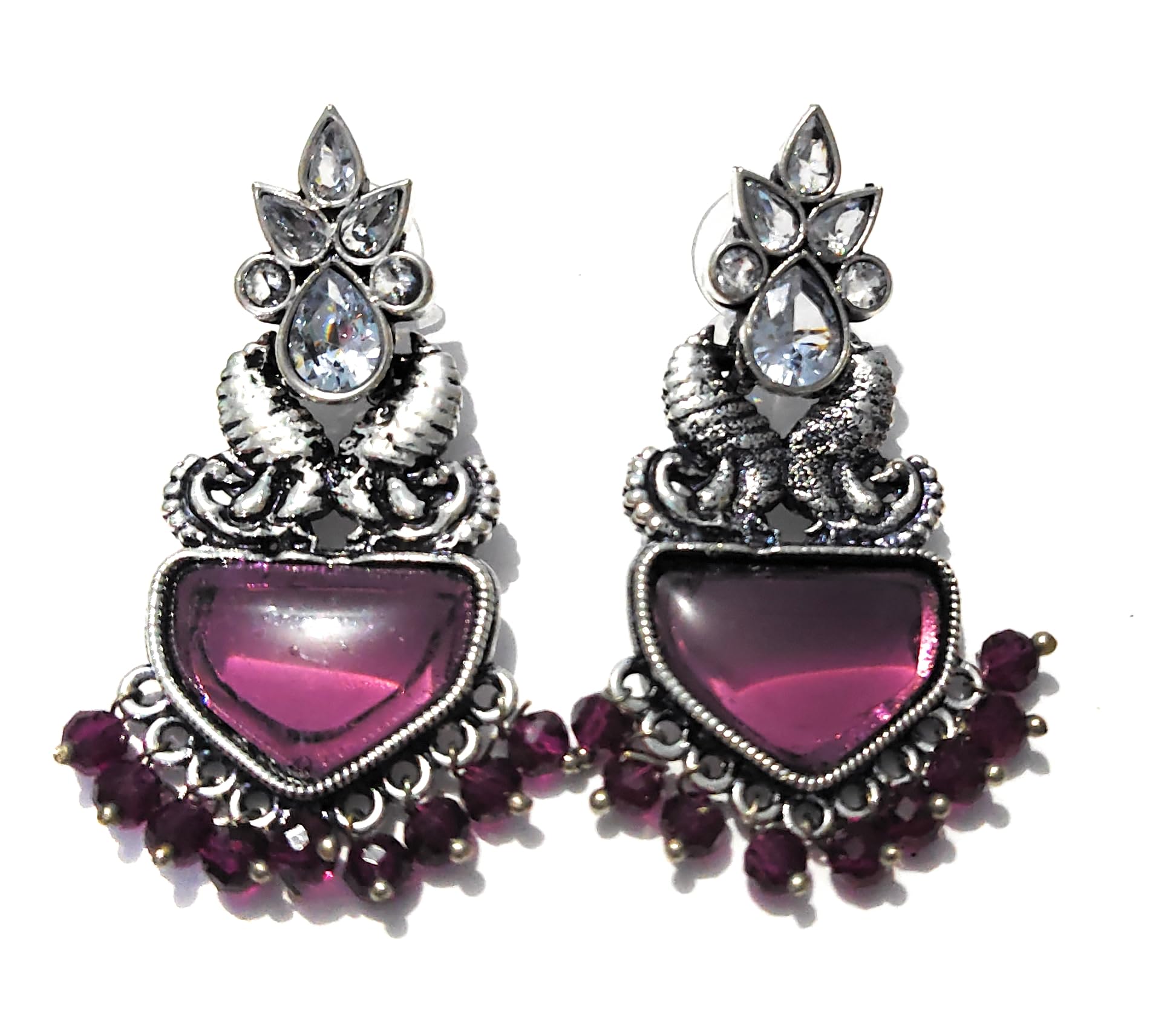 SHARVARI IMITATION JEWELLERY Oxidised Kundan Earrings - Traditional Ethnic Earrings with Intricate Design | Antique Silver Plated Jhumkas for Women (Dark Purple) (B0DFWN9XPB) Amazon Price History, Amazon Price Tracker