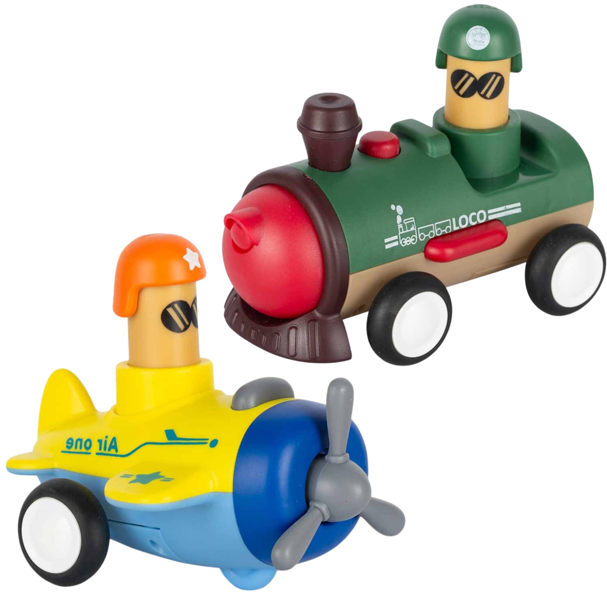 CkTeck Pack of 2 Train & Plane Push and Go Play Set Friction Powered Train Pull Back Vehicles Transport Tools Toddlers Kids Boys Girls - Multicolour (B0C9QM16T8) Amazon Price History, Amazon Price Tracker