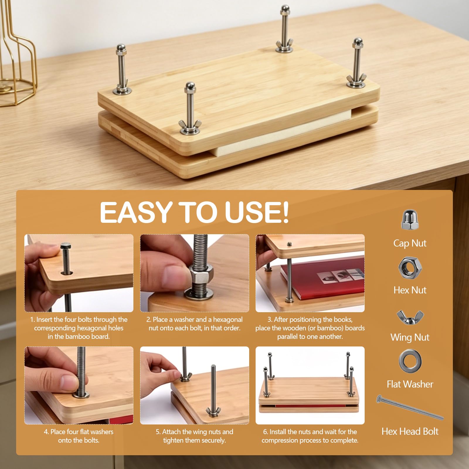 TECKZOON Set de encuadernación, con prensa de madera y kit completo de herramientas de encuadernación DIY, aguja y hilo, punzón, y bolsa de almacenamiento, para proyectos de encuadernación DIY