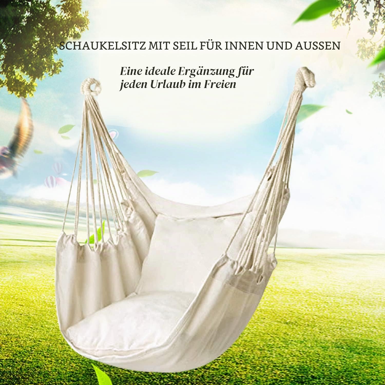 hängematte im garten ohne bäume Outdoor Premium – Leichte Hängematte für Strand, & Balkon– Perfekt als Camping Zubehör & Hammock für Urlaub, Siesta & Freizeit( Kissen，Cremefarben) Garten The Best Volume Pedals Camp Kitchen Farbe:CHPT3 x Thousand