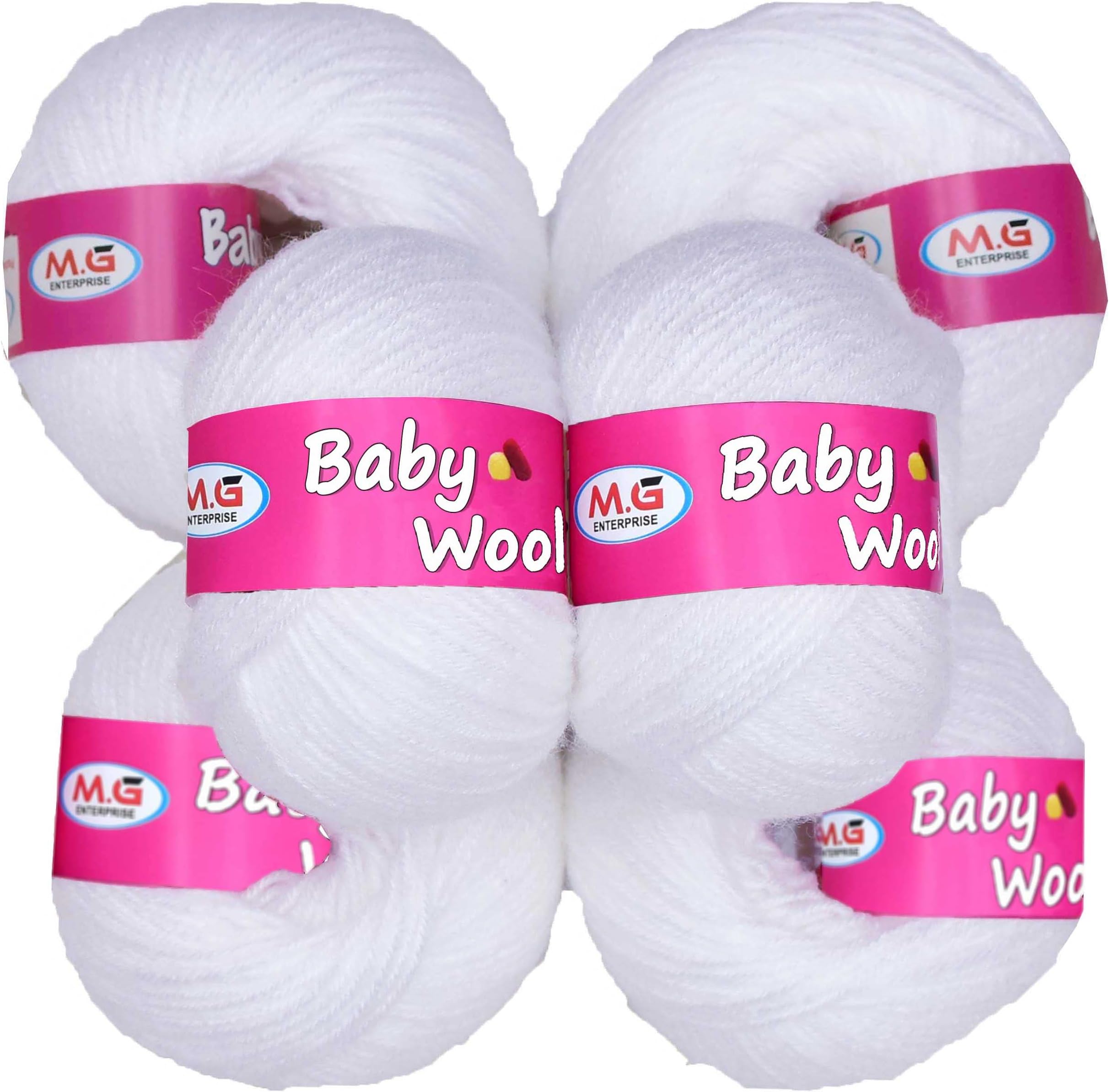 M.G ENTERPRISE 100% Acrylic Wool White 12 Pc Baby Wool 4 ply Wool Ball Hand Knitting Wool/Art Craft Soft Fingering Crochet Hook Yarn-H Art-HG