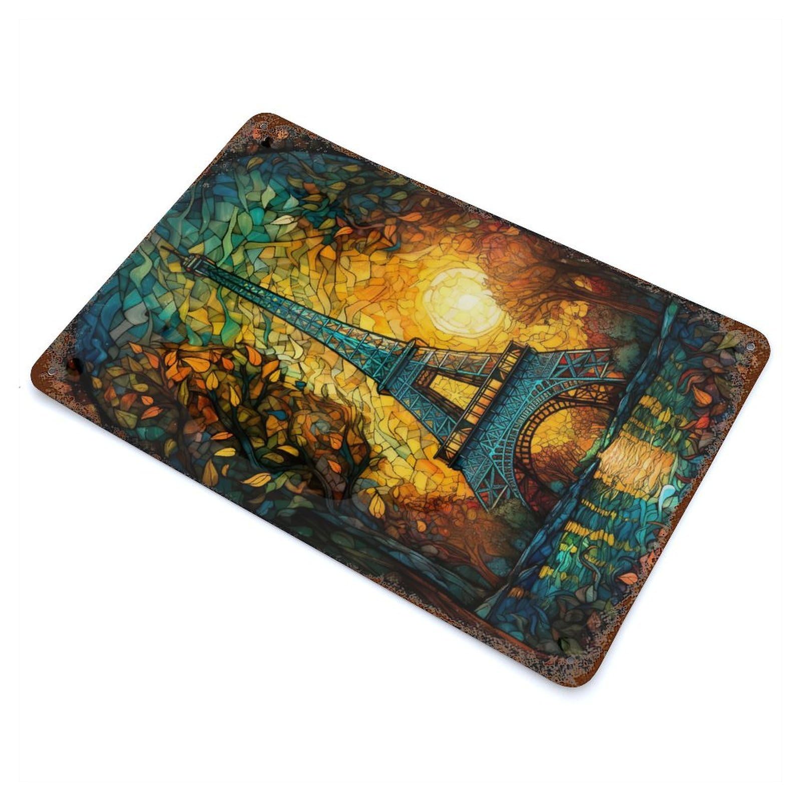 Eiffel Tower Abstract 1 Rust Effect Tin Sign 11.8"x7.9", Novelty Wall Decor for Garage, Pub Or Kitchen