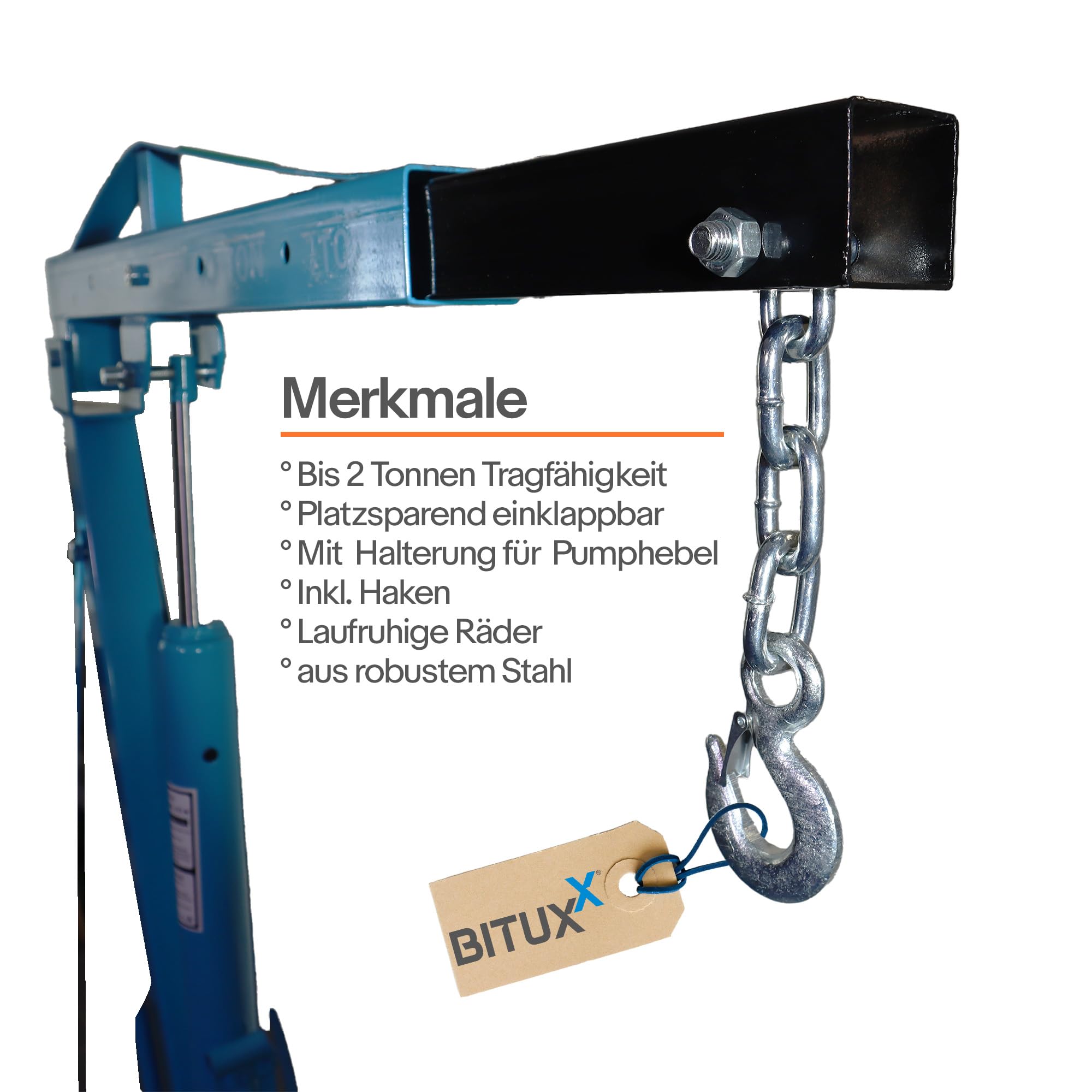 BITUXX Werkstattkran Hydraulischer Motorheber Motorkran Lastkran Hebekran Klappbar Motorhalter bis 2000 Kg