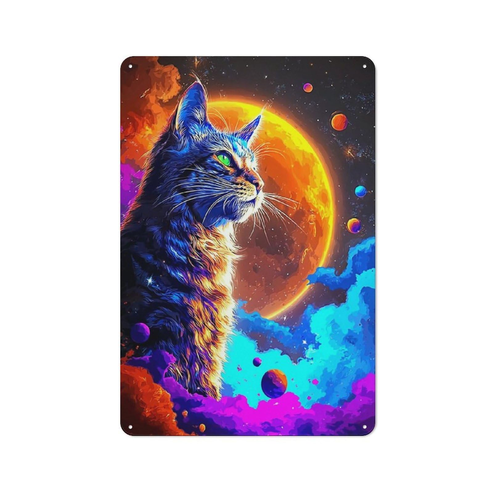 Junmoney Galactic Cat Dreamscape Vintage Tin Sign 30X20cm, Nostalgic Retro Room Decor For Bedroom, Office, Home Bar Or Dining Room