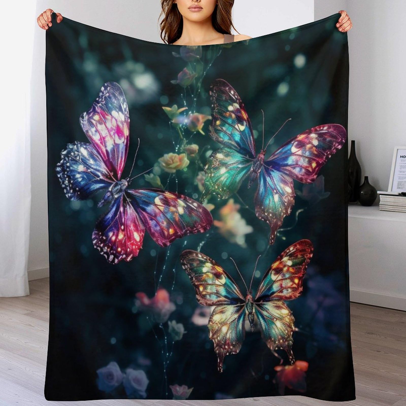 Couverture plaid papillon en flannel thermorégulatrice pour lit 140x180cm