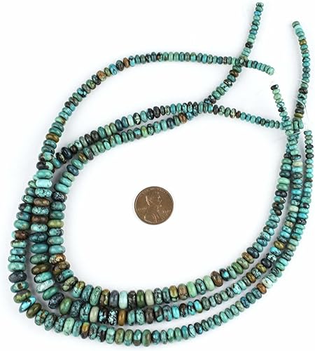 Miniatura 2 de TheBeadChest cuentas graduadas Rondelle turquesa de 0.157-0.394 in, piedra preciosa de disco verde, hebra de 16 pulgadas